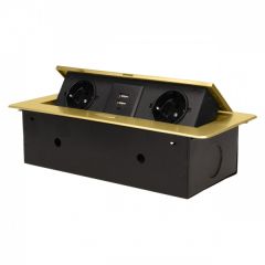 Vgradna (potopna) vtičnica / 2 EU vtičnici + 2x USB napajanje / 230V / ohišje zlate barve