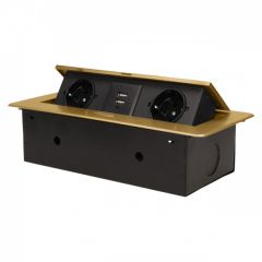 Vgradna (potopna) vtičnica / 2 EU vtičnici + 2x USB napajanje / 230V / barva medenine