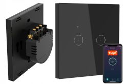 Stekleno stikalo na dotik enojno Wi-Fi Tuya črno z LED indikatorjem